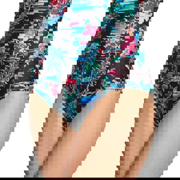 Black Zoggs Retro Surf Ruched Bandeau Swimsuit in tropical floral print