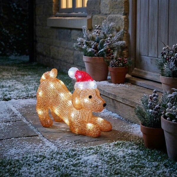 Garden Greatness Festive LED Santa Puppy Acrylic Ornament