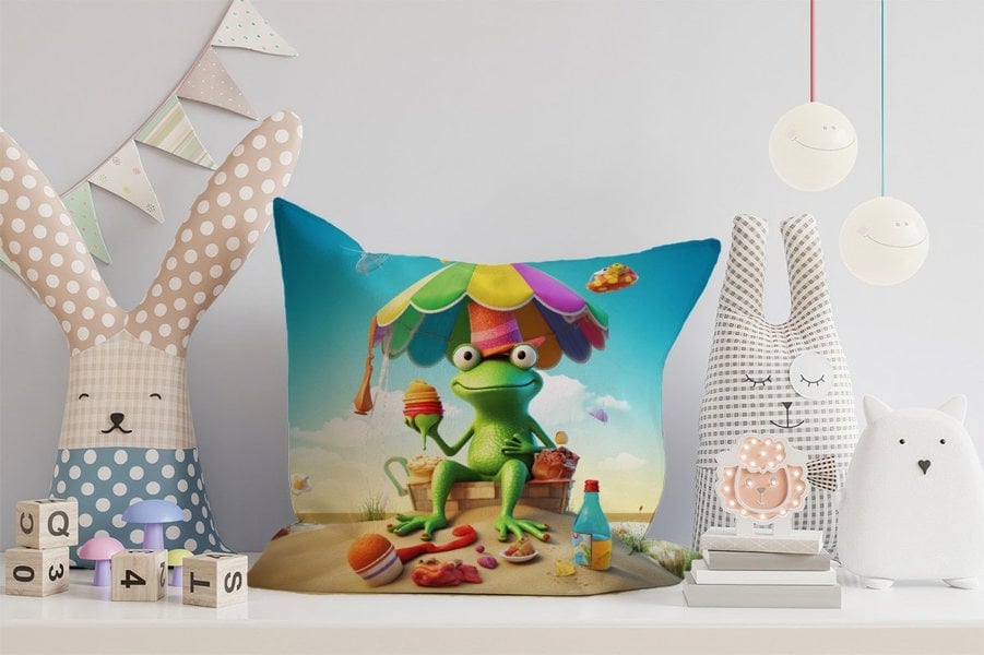 Warren Reed Frog On A Beach Holiday Cushions