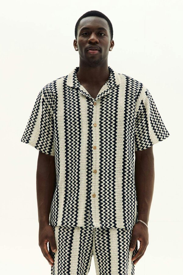 Men’s Crochet Texture Matching Shirt & Shorts Set – Boxy Fit | 100% Cotton