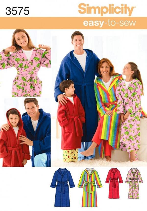Simplicity Sewing Pattern 3575, Robes, Pyjamas for Kids, Men, Teenagers, Women, XS-S-M-L-XL - Easy