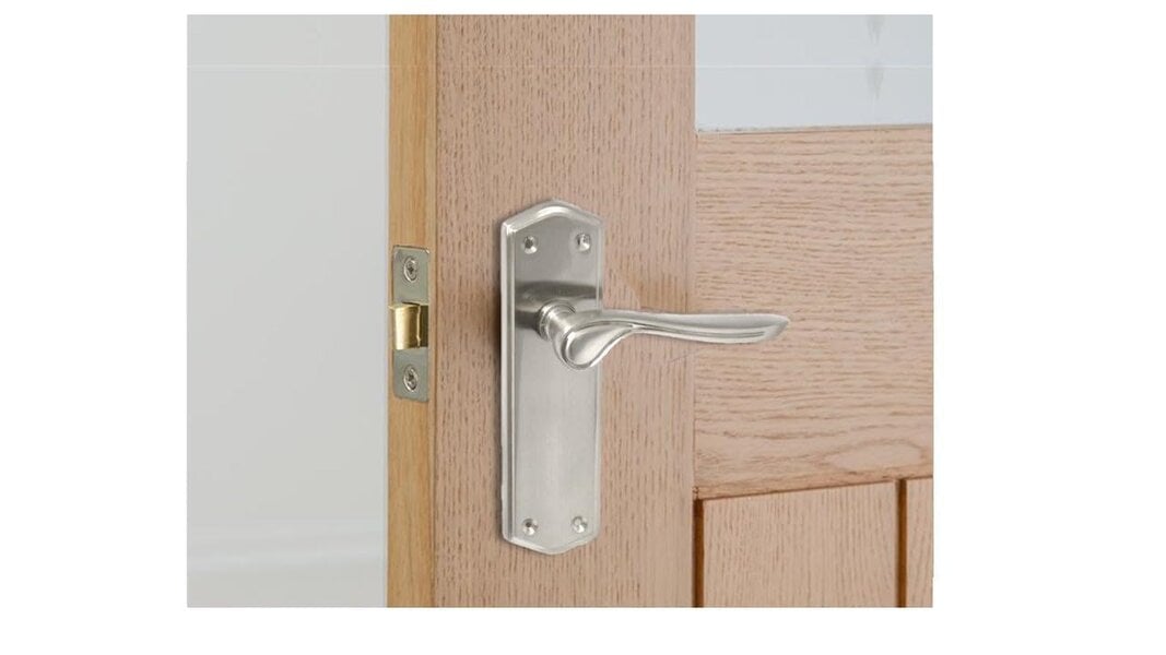 EDH Door Hardware Satin Nickel Internal Door Handles with Long Back Plate - Stellar Design (1 Pair of Handles)