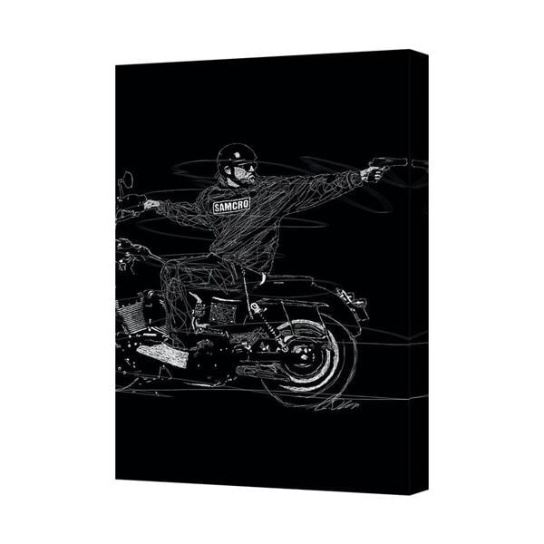 Benjamin Tate Design Biker On Motorcycle Line Art Canvas Wall Print 6093