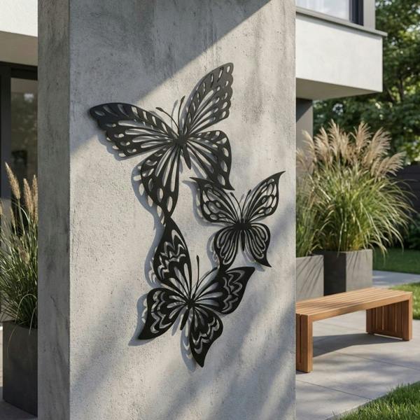 Garden Greatness Triple Metal Butterfly Mural Garden Wall Art