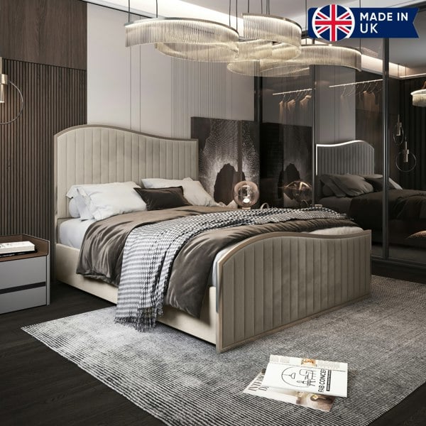 Casa Magna Brixton Upholstered Soft Velvet Metal Bed Frame - Cream