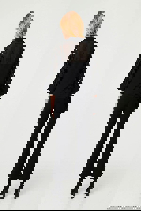 Black | Sequinned Semi Sheer 3/4 Sleeve Shirt
