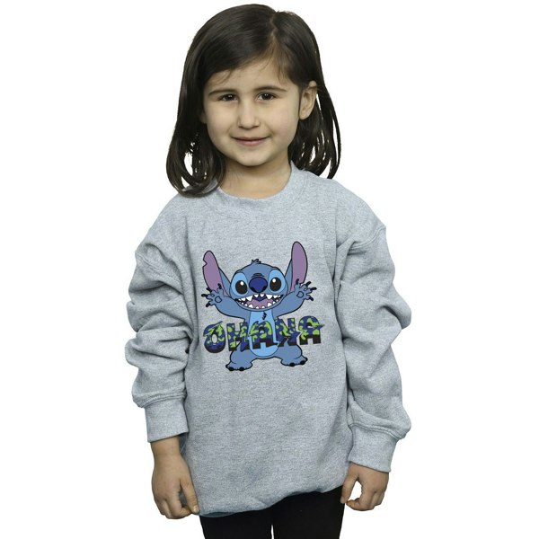 Disney Girls Lilo And Stitch Ohana Blue Glitch Sweatshirt - Sports Grey