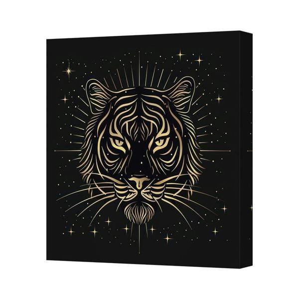 Benjamin Tate Design Gold Tiger Head Canvas Art Print With Gallery Style Deep Wooden Frame