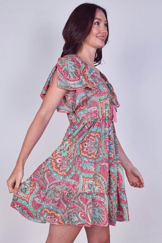 Elaina Fashion Mini Dress – Effortless Boho Style with Paisley Print
