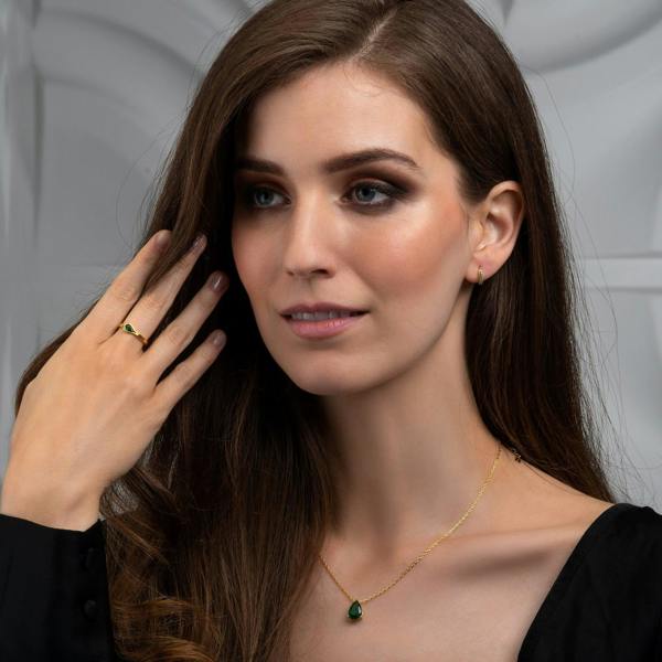 Gold Plated Green Pear Pendant Necklace for Women. - namana.london