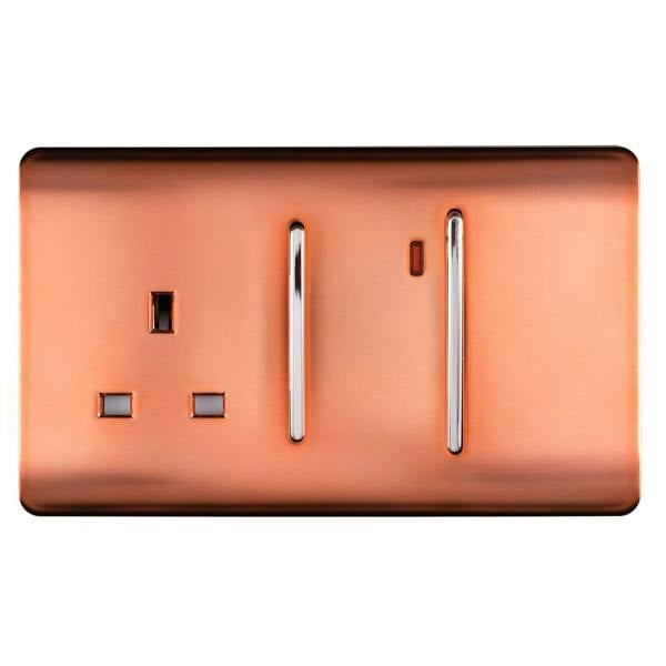 Trendi Switch 45 Amp Cooker Switch & 13 Amp Plug Socket with Neon in Copper