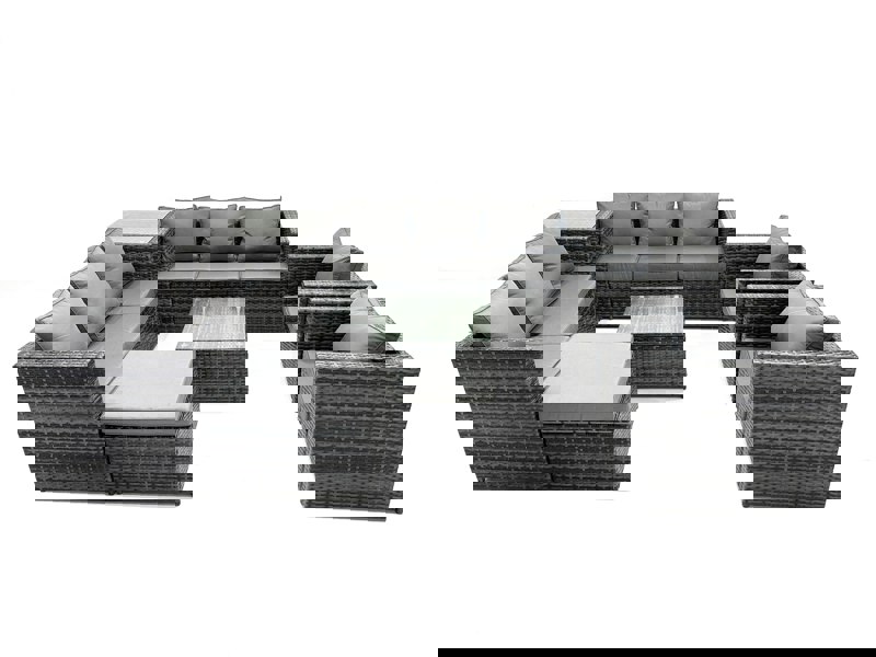 Fimous Indoor Outdoor Rattn Garden Furniture Sofa Set Table Chair Footstool Dark Grey Mixed