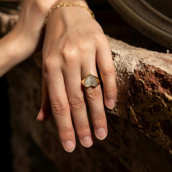 Spero London Sterling Silver Pave Heart Signet Ring