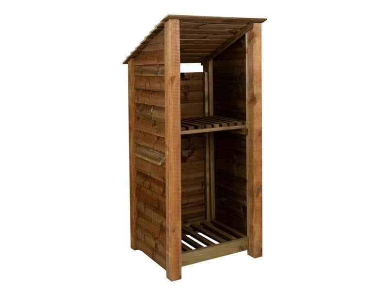 Arbor Garden Solutions Wooden Log Store with Shelf (Roof Sloping Back) W-79cm, H-126cm or 180cm, D-88cm - Brown Finish