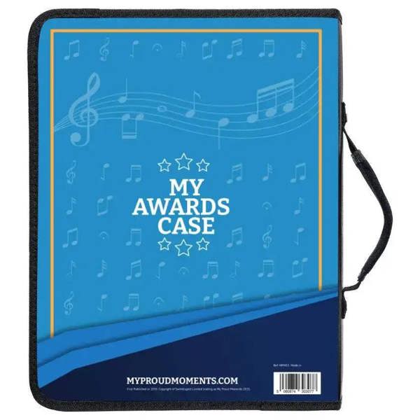 Blue My Awards Case with musical notes and black trim in Proud Moments music medal holder