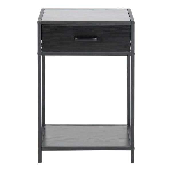 Wyld Haus El Paso Black Bedside Table 1 Drawer Bottom Shelf
