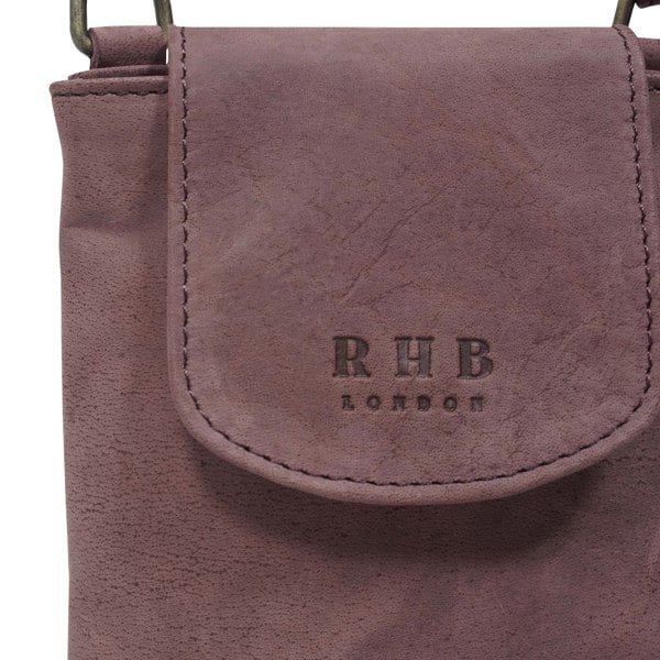 Real Hide Bags 'THEA' Plum Distressed Real Leather Mobile Phone Crossbody Bag