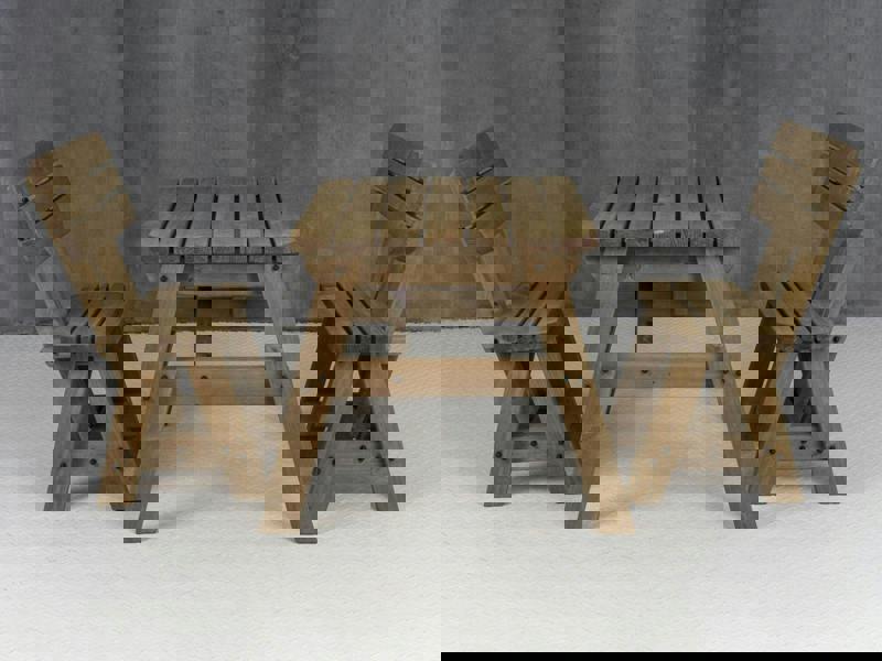 Victoria Space-Saving Rounded Picnic Table and Bench Set with Backrest – Rustic Finish Wooden Outdoor Dining Set for Gardens and Patios