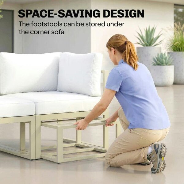 Garden Daybed, 6 Piece Outdoor Sectional Sofa Set, Aluminium Patio Conversation Furniture Set with Coffee Table