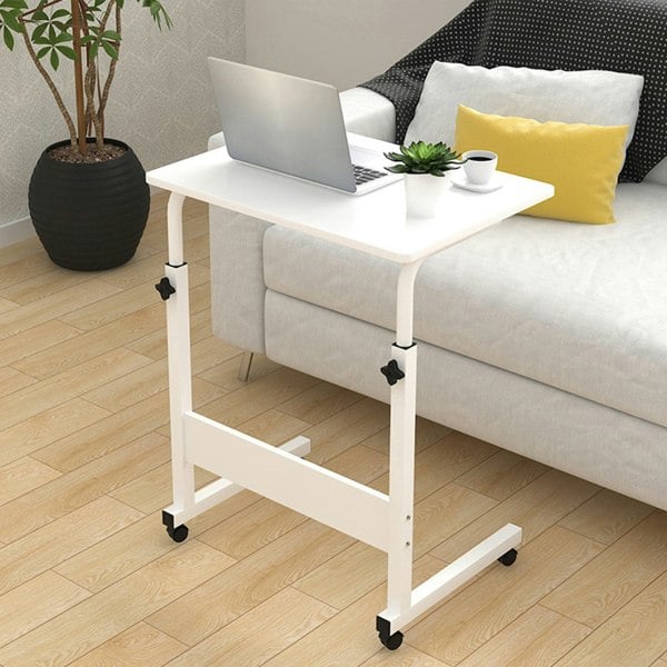 Living and Home Height Adjustable Mobile Table Overbed Desk with Wheels