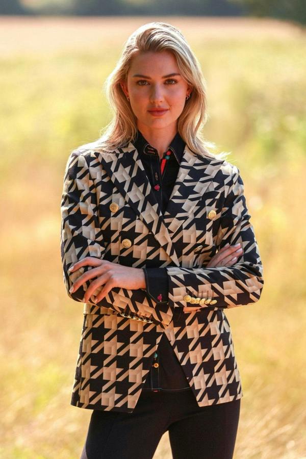 CANDY CRUSH HOUNDSTOOTH DOUBLE BREASTED PRINTED WOMENS JACKET - Premium Men's Patterned Shirt by Claudio Lugli | Bold Design, Tailored Fit, Best Printed Shirts