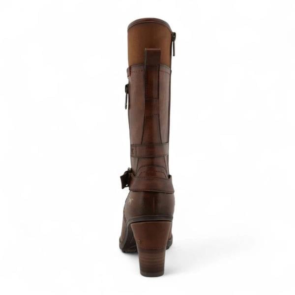 Mustang Women's Brown Mid-Calf Lace Up Heeled Combat Boots