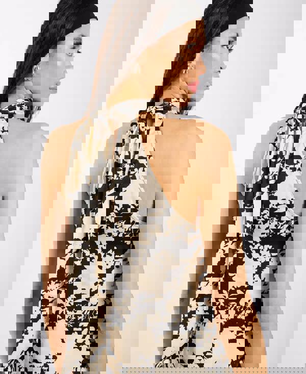 Black and Ivory Printed Halter Neck Top