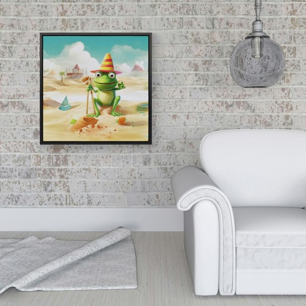 Warren Reed Happy Frog On A Beach Holiday Framed Canvas