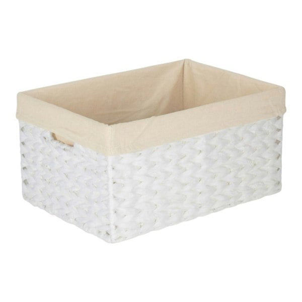 White Paper Rope Rectangular Storage Basket with White Cotton Lining