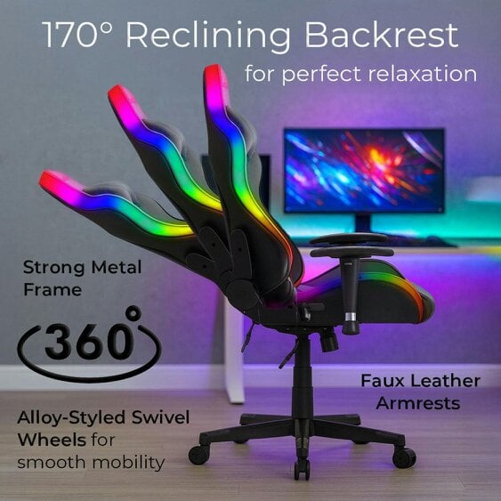 Neo Black Faux Leather Gaming Chair with LED Lights