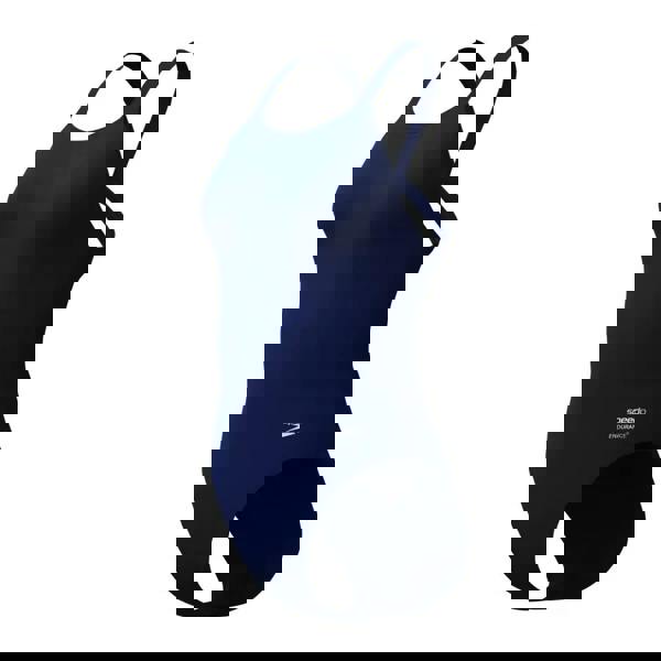 Navy Speedo solid leaderback swimsuit with crisscross back