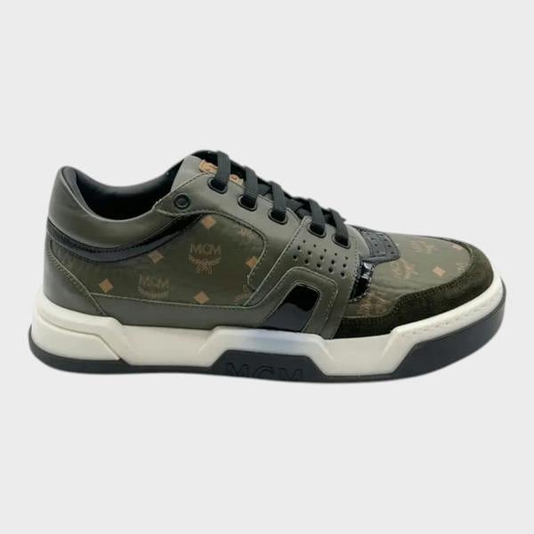 MCM Logo Leather Low Sneakers Green Black