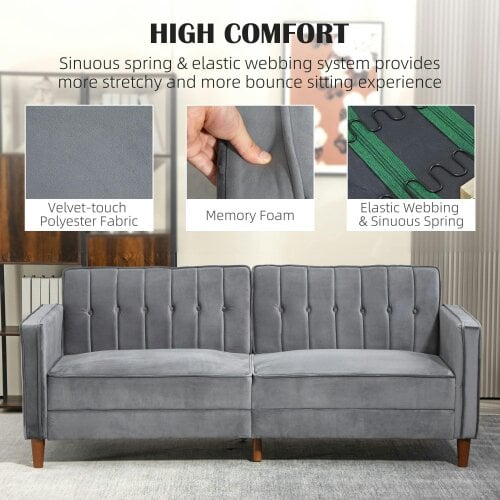 Wyld Haus Toelfa Dove Grey Velvet 3 Seater Convertible Sofa Bed