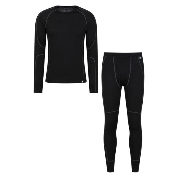 Mountain Warehouse Mens Asgard Merino Wool Base Layer Set - Black