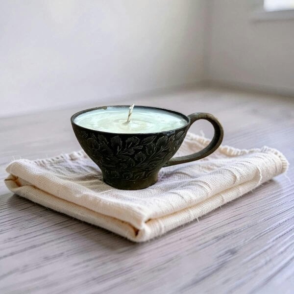 Ralph’s Orchard Repurposed Indian Brass Vessel Candles – Soft Sandalwood - Indian Bowl - Indian Bowl