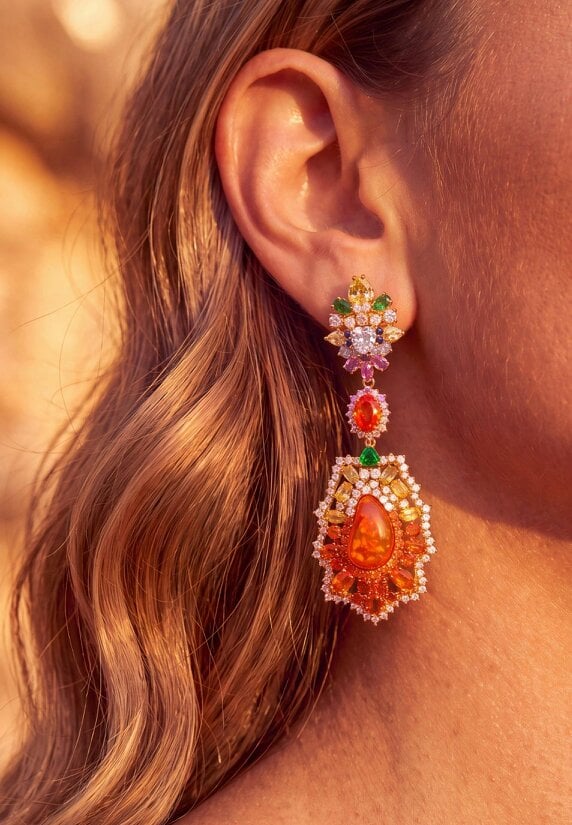 Latelita Frida Fire Opal Rainbow Drop Earrings Gold
