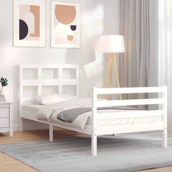 Berkfield Bed Frame with Headboard White Single Solid Wood