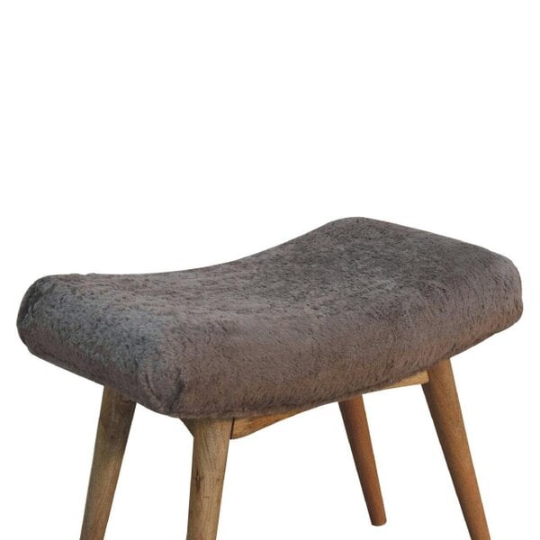 Wyld Haus Rome Grey Faux Fur Curved Bench Mango Legs