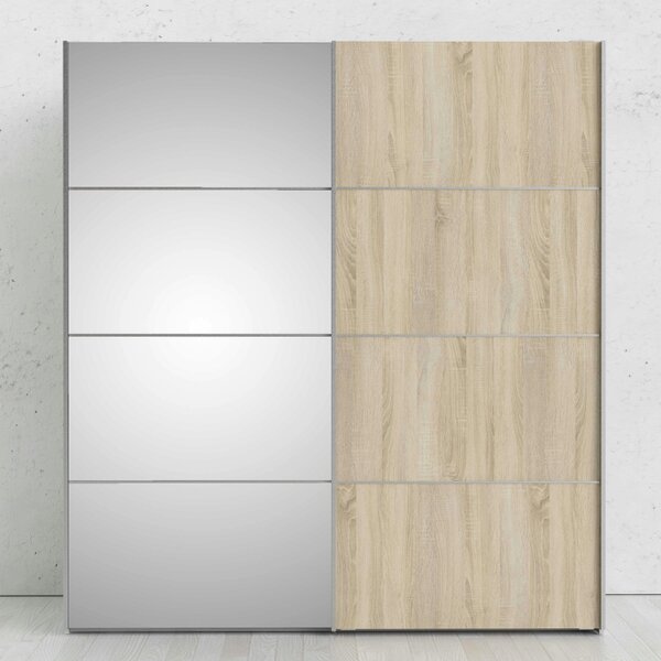 Wyld Haus Bordeaux Mirror and Natural Double Sliding Door Wardrobe 180cm 5 Shelves