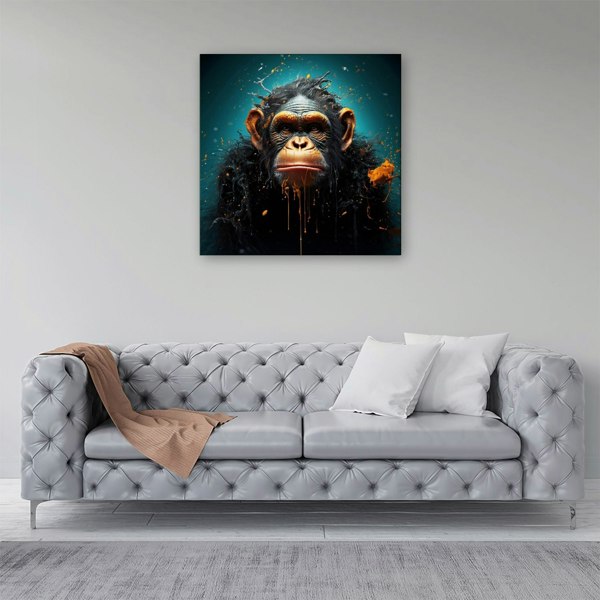 Warren Reed Monkey Face Splash Art Blue Canvas