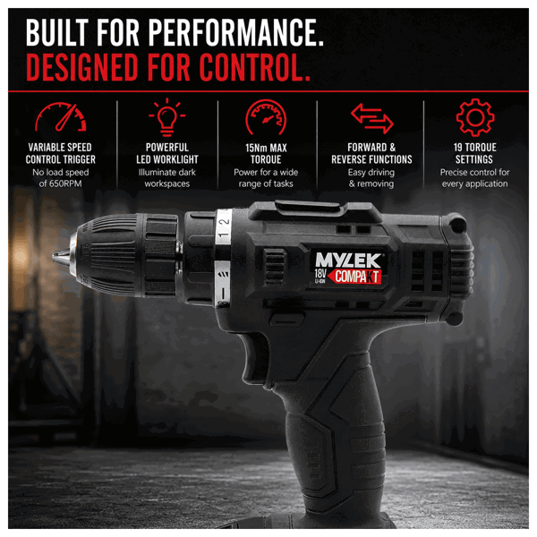 Mylek 18V Cordless Li-ion Drill And 13 Piece Accessory Set