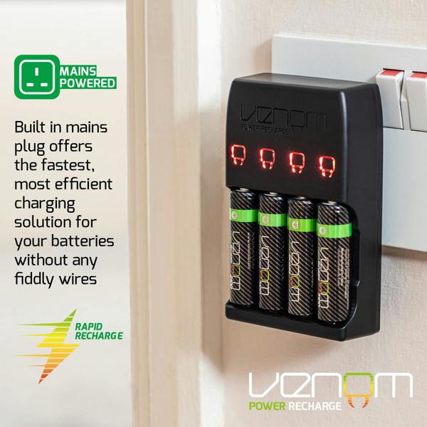 Venom Pro Charge Plug In Wall Battery Charger plus 4 x AA and 4 x AAA Rechargeable Batteries