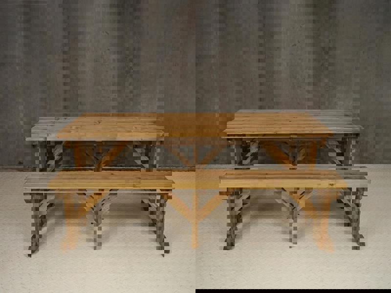 Aspen Picnic Table and Benches Set - Rustic Finish Wooden Outdoor Dining Set for Gardens and Patios