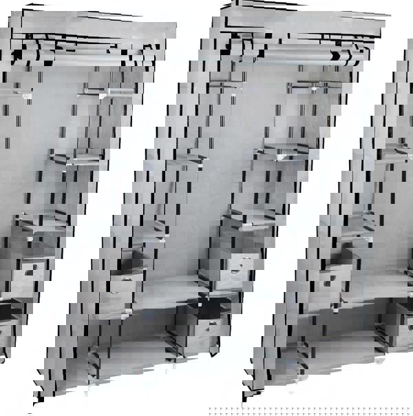 Gr8 Home Large Grey Fabric Canvas Wardrobe With Hanging Rail Shelving Clothes Storage