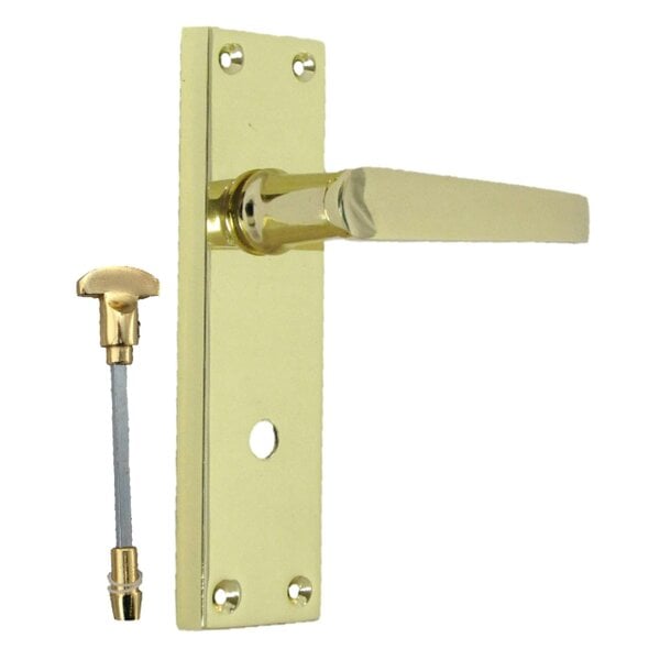 Door Handle Sets Victorian Straight Bathroom Lock Handles Brass Plated (Bathroom Lock Handle x 1)