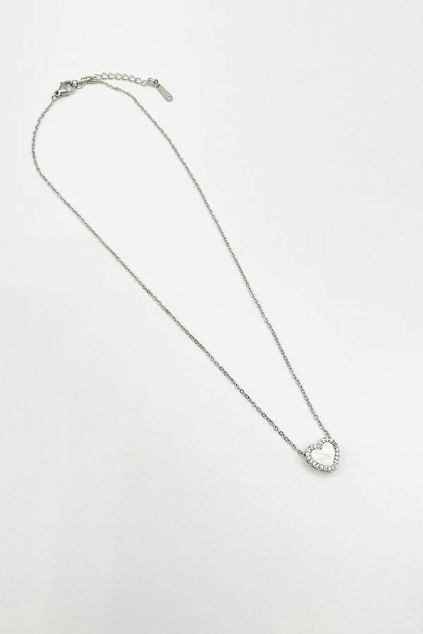 SVNX Diamante & Seashell Heart Necklace in Silver - Gift Boxed
