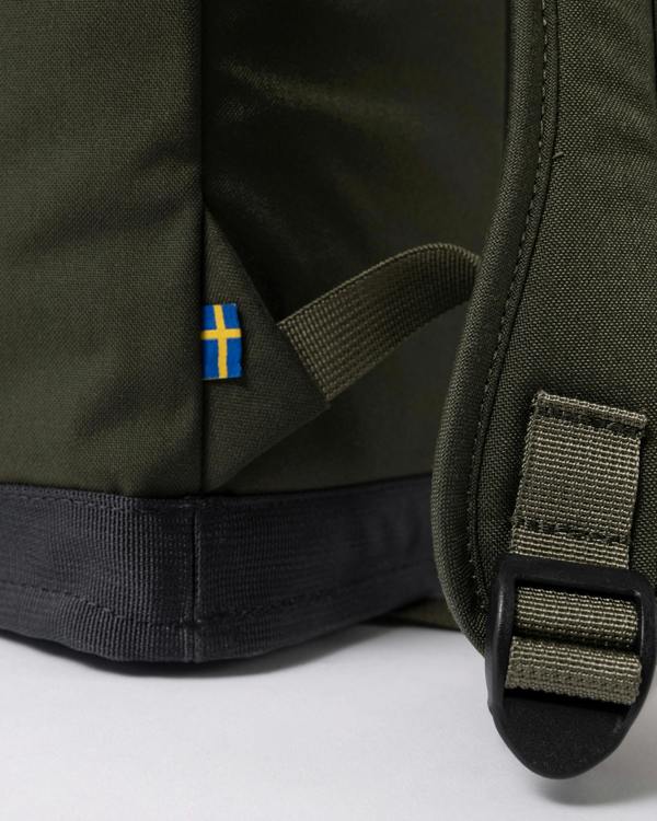 logo detail of a Fjallraven Vardag 22L Unisex Totepack in Deep Forest 662