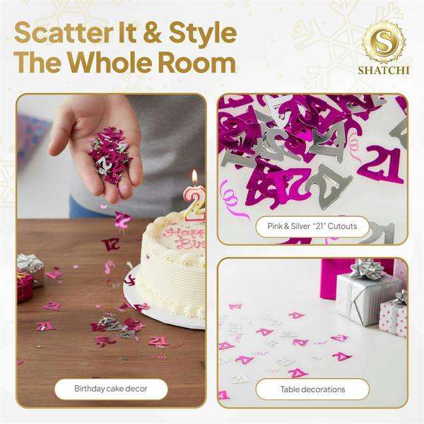21st Birthday Pink and Silver Metallic Foil Confetti Pack for Party Tables and Celebration Decor image 7