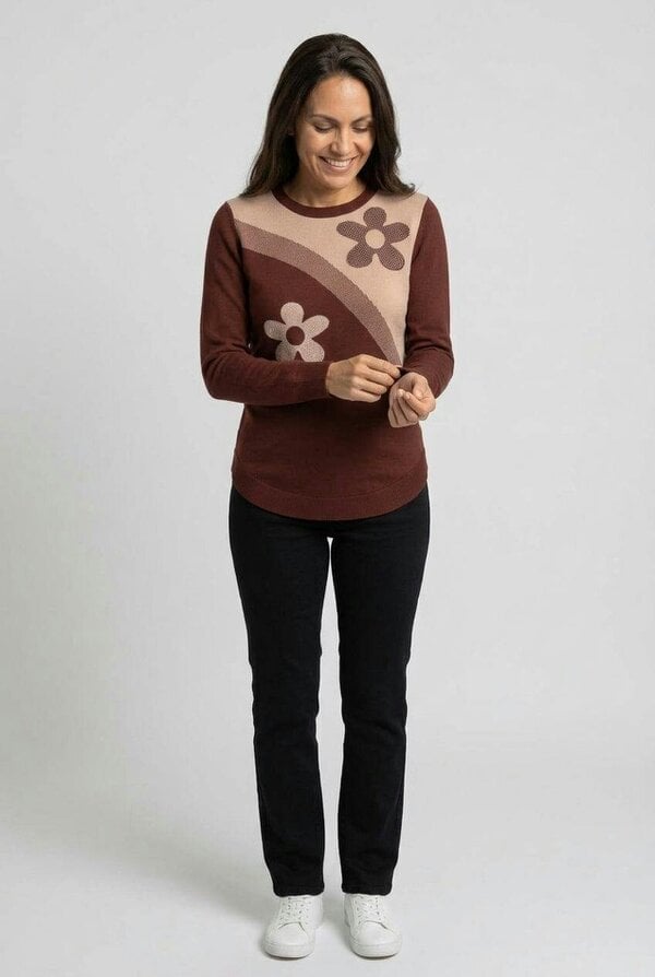 Izabel London Floral Sparkly Curve Hem Jumper