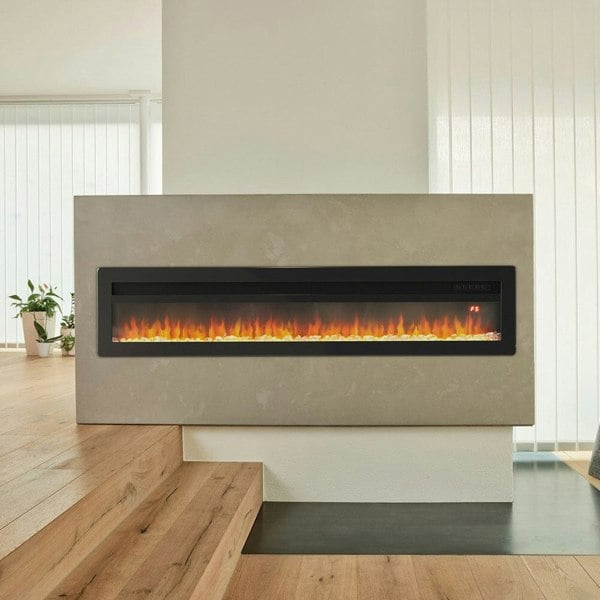 40/50/60 Inch Black/White Electric Fireplace 1800W Wall Mounted Heater With Installation Kit Wall Mounted Fireplaces Living and Home Black 40inch